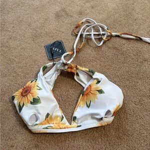 Zaful White Sunflower Tie-Halter Bikini Top